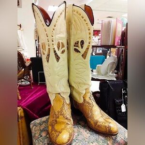 Vintage Tony Mora Snakeskin/Python Leather Cowboy Boots - Size 8.5